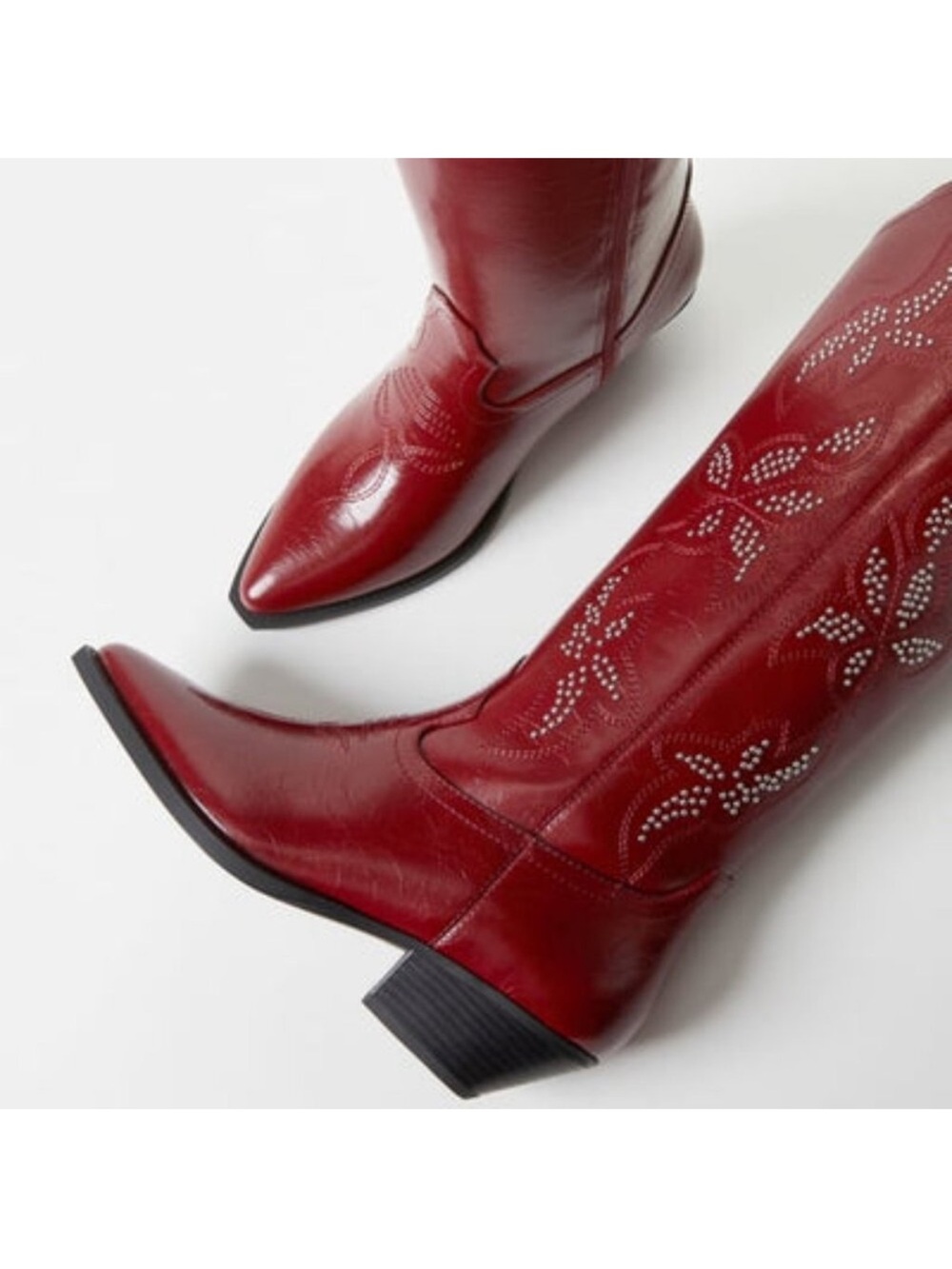 Shoe Dazzle Red Studded Western Knee-High Boots - Picture 4 of 5